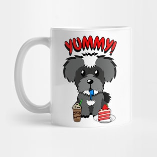 Cute schnauzer dog is having coffee and cake Mug